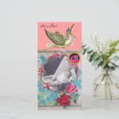 STORK BABY SHOWER MONOGRAM, ruby Aankondiging (Staand voorkant)