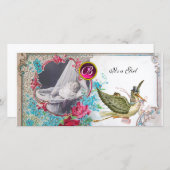 STORK BABY SHOWER MONOGRAM, ruby, wit Aankondiging (Voorkant / Achterkant)