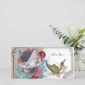 STORK BABY SHOWER MONOGRAM, ruby, wit Aankondiging (Staand voorkant)