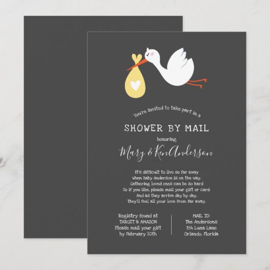 Stork Baby shower per post Kaart (Voorkant / Achterkant)