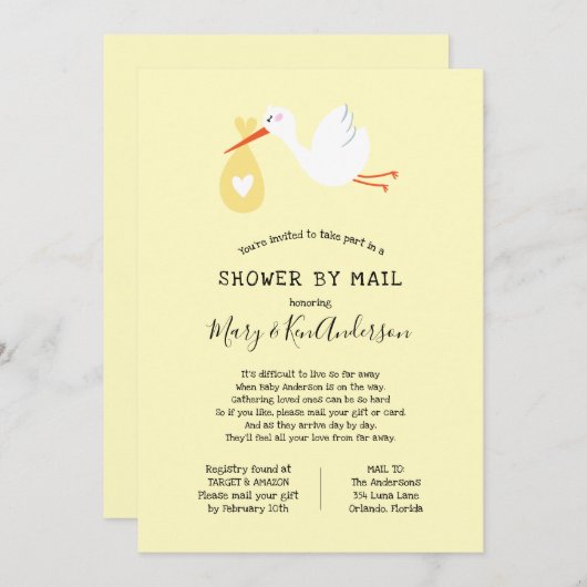 Stork Baby shower per post Kaart (Voorkant / Achterkant)