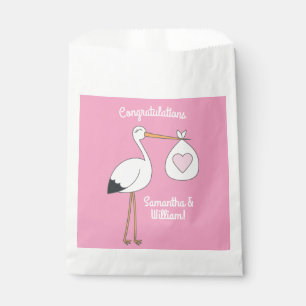 Stork Baby shower Pink Girl Bedankzakje