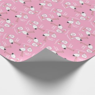 Stork Baby shower Pink Girl Cadeaupapier