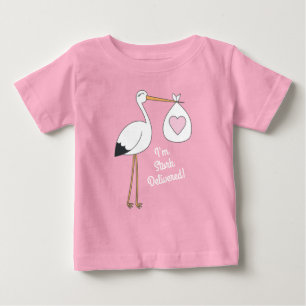 Stork Baby shower Pink Girl Cute Cartoon