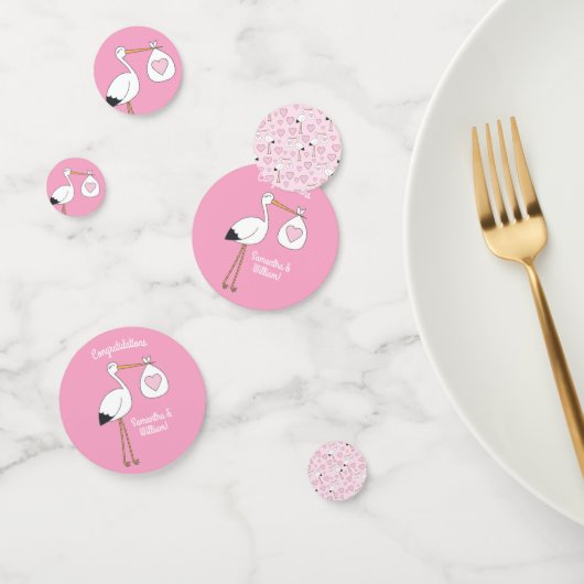 Stork Baby shower Pink Girl Cute Cartoon Confetti (Groep)