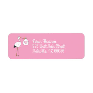 Stork Baby shower Pink Girl Cute Cartoon Etiket