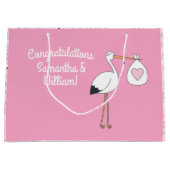 Stork Baby shower Pink Girl Groot Cadeauzakje (Voorkant)