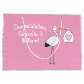 Stork Baby shower Pink Girl Groot Cadeauzakje (Achterkant)