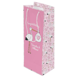 Stork Baby shower Pink Girl Wijn Cadeautas
