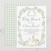 Stork Baby shower Preppy Coquette Sage Green Kaart (Voorkant / Achterkant)