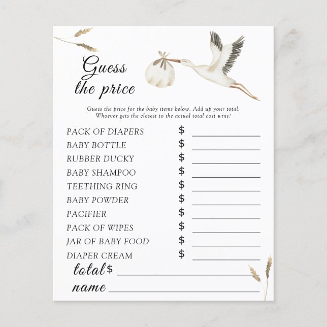 Stork baby shower - Raad de prijs Game (Voorkant)