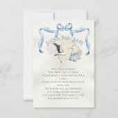 Stork Baby shower Ribbon Bow Books voor Baby Kaart (Voorkant)