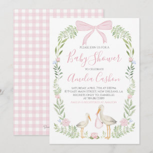 Stork Baby shower Roze Preppy Southern Girl Kaart