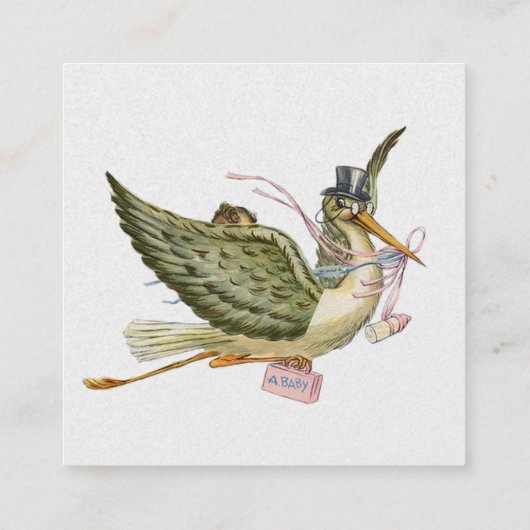 STORK BABY SHOWER Roze wit papier Vierkante Visitekaartje (Achterkant)