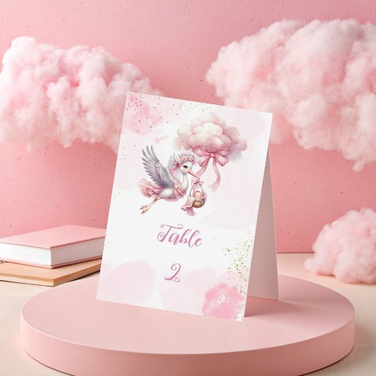 Stork Baby shower – Roze wolken & Gouden schitteri Kaart