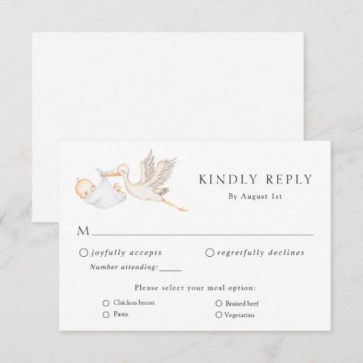Stork Baby shower RSVP-respons Kaart (Voorkant / Achterkant)