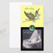 STORK BABY SHOWER SQUARE MONOGRAM, aquamarine Aankondiging (Voorkant / Achterkant)