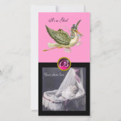 STORK BABY SHOWER SQUARE MONOGRAM ruby Aankondiging (Voorkant)