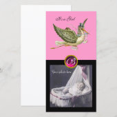 STORK BABY SHOWER SQUARE MONOGRAM ruby Aankondiging (Voorkant / Achterkant)