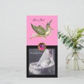 STORK BABY SHOWER SQUARE MONOGRAM ruby Aankondiging (Staand voorkant)