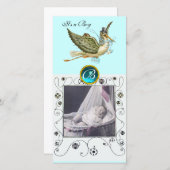 STORK BABY SHOWER SWIRLS MONOGRAM aquamarine Aankondiging (Voorkant / Achterkant)