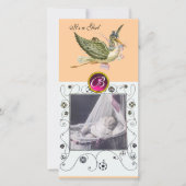 STORK BABY SHOWER SWIRLS MONOGRAM, ruby white Aankondiging (Voorkant)