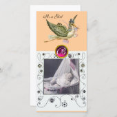 STORK BABY SHOWER SWIRLS MONOGRAM, ruby white Aankondiging (Voorkant / Achterkant)