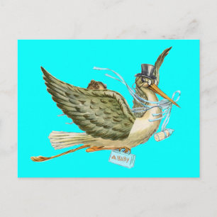 STORK BABY SHOWER, turquase Uitnodiging Briefkaart