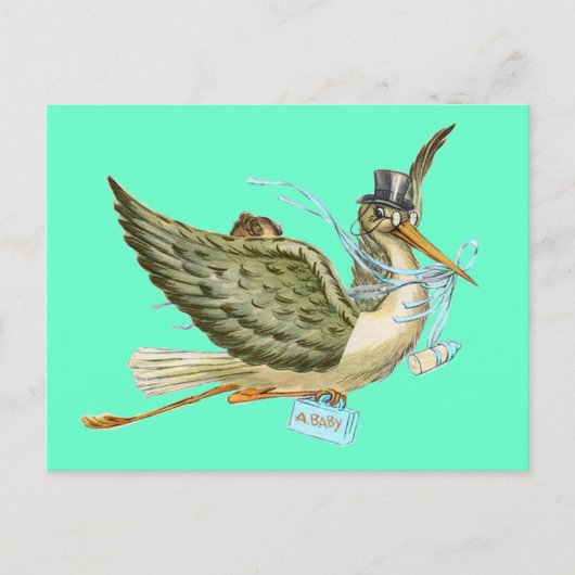 STORK BABY SHOWER, turquase Uitnodiging Briefkaart (Voorkant)