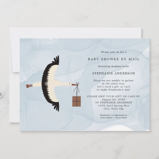 Stork + Baby shower van de pakketjongen per post-u Kaart (Voorkant)