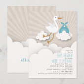 Stork + Baby shower wolken - blauw Kaart (Voorkant / Achterkant)