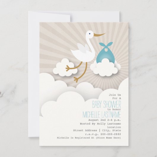 Stork + Baby shower wolken - blauw Kaart (Voorkant)