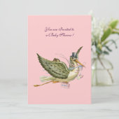 STORK-BABY SHOWER, zilveren metalen Kaart (Staand voorkant)