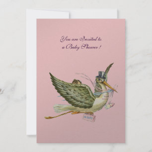 STORK-BABY SHOWER, zilveren metalen Kaart