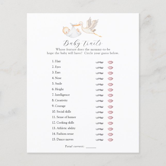 Stork Baby Traits Shower Game (Voorkant)