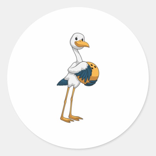 Stork bij Bowling met Bowling ball Ronde Sticker (Voorkant)