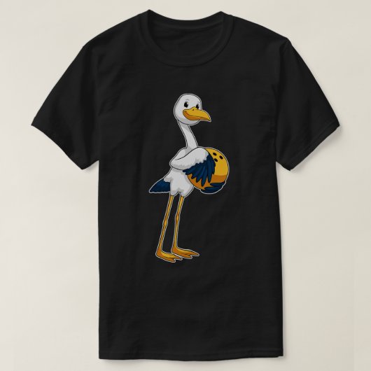 Stork bij Bowling met Bowling ball T-shirt (Design voorkant)