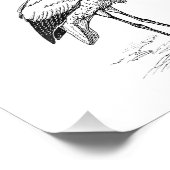 Stork Bird Black en White Cartoon Foto Afdruk (Hoek)