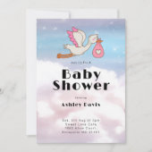 Stork Bird Sky en Cloud Baby shower Kaart (Voorkant)