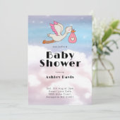 Stork Bird Sky en Cloud Baby shower Kaart (Staand voorkant)