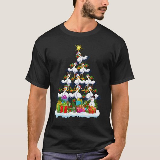 Stork Bird Xmas Holiday Stork Christmas Tree T-shirt (Voorkant)
