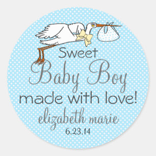 Stork Blue Baby shower Favor Ronde Sticker