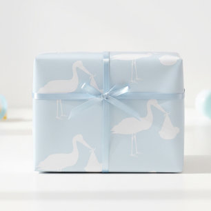 Stork Blue Baby shower Wrapping Paper Cadeaupapier