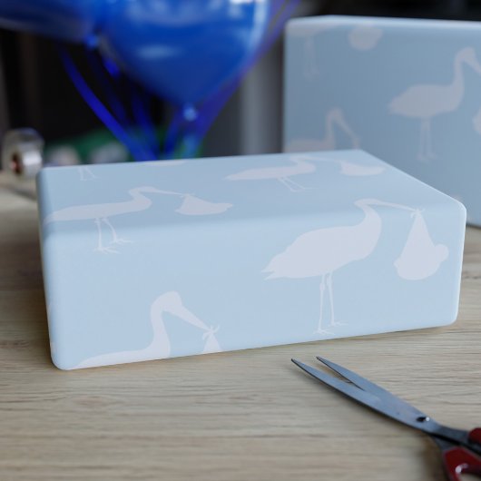 Stork Blue Baby shower Wrapping Paper Cadeaupapier