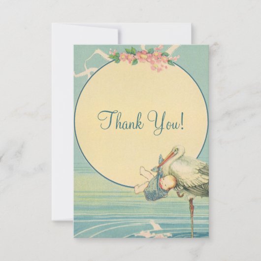  Stork Blue Boy Baby shower Bedankt (Voorkant)