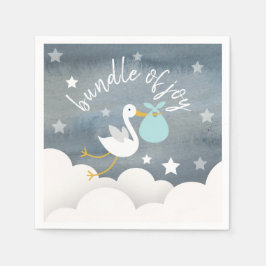 Stork Blue Bundel Sterren Waterverf Baby shower Servet