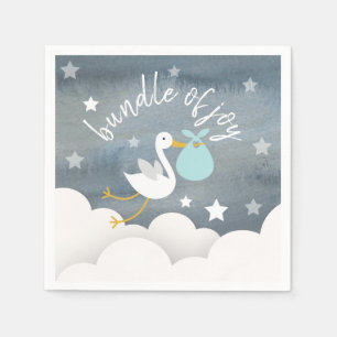 Stork Blue Bundel Sterren Waterverf Baby shower Servet