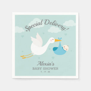 Stork Blue Bundle Boy Baby shower Servet