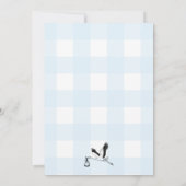 Stork Blue Gingham Baby shower Invitation Kaart (Achterkant)
