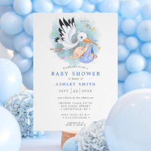 Stork Blue Waterverf Bird Modern Boy Baby shower Kaart